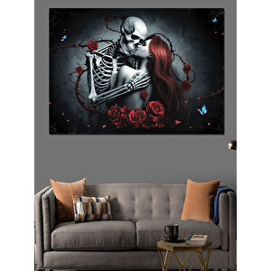 İskeletli Tutkulu Aşıklar Dekoratif Kanvas - Mdf Ahşap Tablo