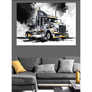 Siyah Beyaz Tır Görseli Dekoratif Kanvas - Mdf Ahşap Tablo 100x140 cm