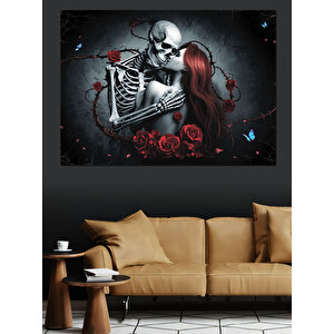 İskeletli Tutkulu Aşıklar Dekoratif Kanvas - Mdf Ahşap Tablo 25x35 cm