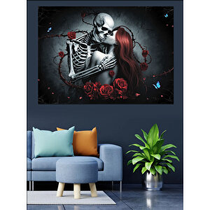 İskeletli Tutkulu Aşıklar Dekoratif Kanvas - Mdf Ahşap Tablo