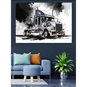 Siyah Beyaz Tır Görseli Dekoratif Kanvas - Mdf Ahşap Tablo