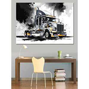Siyah Beyaz Tır Görseli Dekoratif Kanvas - Mdf Ahşap Tablo 50x70 cm