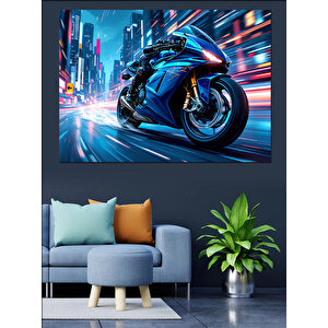 Gece Yarısı Hızlı Motor Dekoratif Kanvas - Mdf Ahşap Tablo