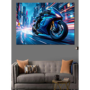 Gece Yarısı Hızlı Motor Dekoratif Kanvas - Mdf Ahşap Tablo