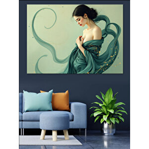 Zarif Duruşlu Kadın Portresi Dekoratif Kanvas - Mdf Ahşap Tablo 35x50 cm