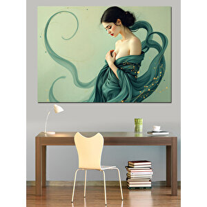 Zarif Duruşlu Kadın Portresi Dekoratif Kanvas - Mdf Ahşap Tablo