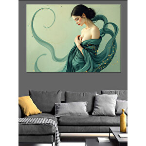 Zarif Duruşlu Kadın Portresi Dekoratif Kanvas - Mdf Ahşap Tablo 100x140 cm