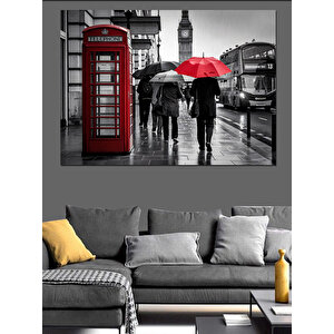 Yağmurda Şemsiyeli İnsanlar Dekoratif Kanvas - Mdf Ahşap Tablo 70x100 cm