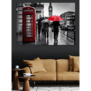 Yağmurda Şemsiyeli İnsanlar Dekoratif Kanvas - Mdf Ahşap Tablo