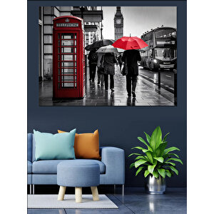 Yağmurda Şemsiyeli İnsanlar Dekoratif Kanvas - Mdf Ahşap Tablo