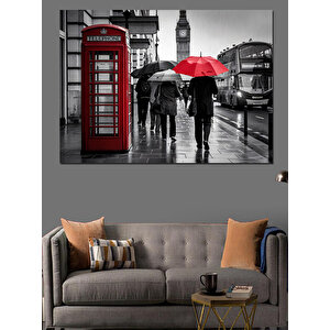 Yağmurda Şemsiyeli İnsanlar Dekoratif Kanvas - Mdf Ahşap Tablo 35x50 cm