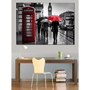 Yağmurda Şemsiyeli İnsanlar Dekoratif Kanvas - Mdf Ahşap Tablo 35x50 cm