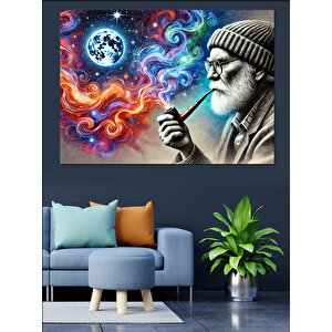 Bilge Adam Ve Pipo Dekoratif Kanvas - Mdf Ahşap Tablo 35x50 cm