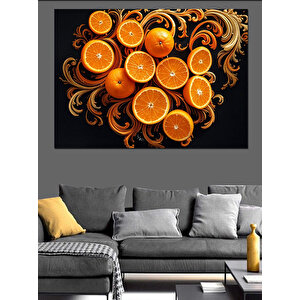 Turuncu Dilim Kompozisyonu Dekoratif Kanvas - Mdf Ahşap Tablo 100x140 cm