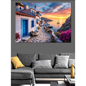 Taşlı Akdeniz Sokağı Dekoratif Kanvas - Mdf Ahşap Tablo 70x100 cm