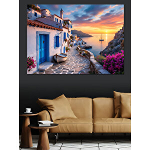 Taşlı Akdeniz Sokağı Dekoratif Kanvas - Mdf Ahşap Tablo 70x100 cm