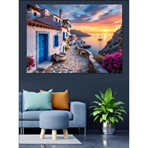 Taşlı Akdeniz Sokağı Dekoratif Kanvas - Mdf Ahşap Tablo 70x100 cm