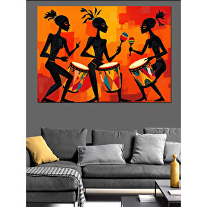 Davul Çalan Siluet İnsanlar Dekoratif Kanvas - Mdf Ahşap Tablo 100x140 cm