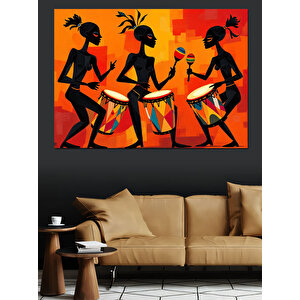 Davul Çalan Siluet İnsanlar Dekoratif Kanvas - Mdf Ahşap Tablo 100x140 cm