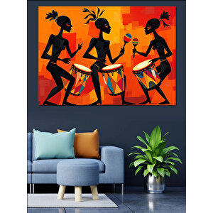 Davul Çalan Siluet İnsanlar Dekoratif Kanvas - Mdf Ahşap Tablo 100x140 cm