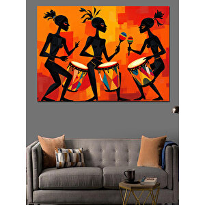 Davul Çalan Siluet İnsanlar Dekoratif Kanvas - Mdf Ahşap Tablo