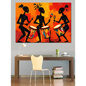 Davul Çalan Siluet İnsanlar Dekoratif Kanvas - Mdf Ahşap Tablo