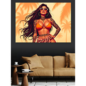 Bikini Giyen Tropik Kadın Dekoratif Kanvas - Mdf Ahşap Tablo