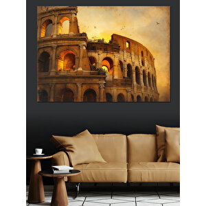 Tarihi Kolezyum Gece Aydınlık Dekoratif Kanvas - Mdf Ahşap Tablo 100x140 cm