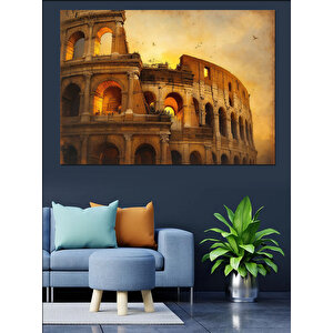 Tarihi Kolezyum Gece Aydınlık Dekoratif Kanvas - Mdf Ahşap Tablo 100x140 cm