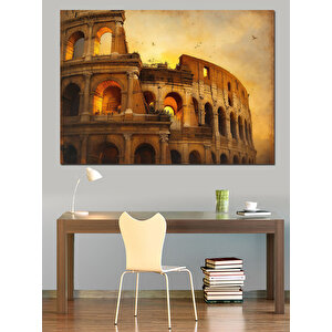 Tarihi Kolezyum Gece Aydınlık Dekoratif Kanvas - Mdf Ahşap Tablo