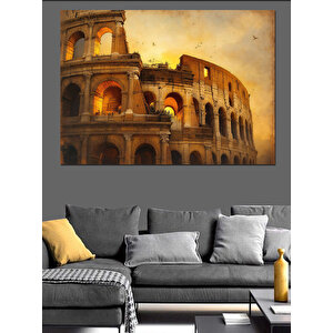 Tarihi Kolezyum Gece Aydınlık Dekoratif Kanvas - Mdf Ahşap Tablo