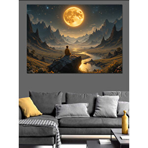 Dolunayda Meditasyon Manzarası Dekoratif Kanvas - Mdf Ahşap Tablo 50x70 cm