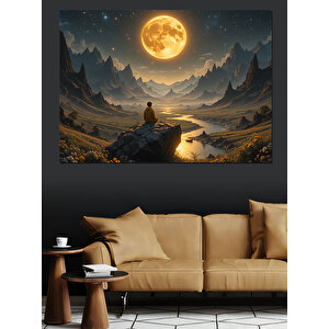 Dolunayda Meditasyon Manzarası Dekoratif Kanvas - Mdf Ahşap Tablo 50x70 cm