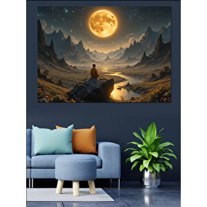 Dolunayda Meditasyon Manzarası Dekoratif Kanvas - Mdf Ahşap Tablo 50x70 cm