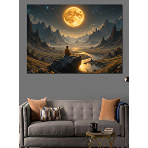 Dolunayda Meditasyon Manzarası Dekoratif Kanvas - Mdf Ahşap Tablo