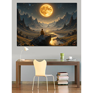Dolunayda Meditasyon Manzarası Dekoratif Kanvas - Mdf Ahşap Tablo