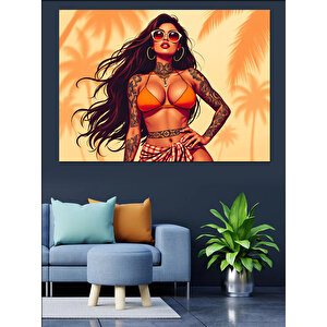 Bikini Giyen Tropik Kadın Dekoratif Kanvas - Mdf Ahşap Tablo 50x70 cm