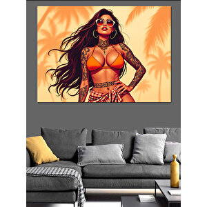 Bikini Giyen Tropik Kadın Dekoratif Kanvas - Mdf Ahşap Tablo