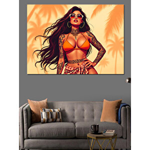 Bikini Giyen Tropik Kadın Dekoratif Kanvas - Mdf Ahşap Tablo 100x140 cm