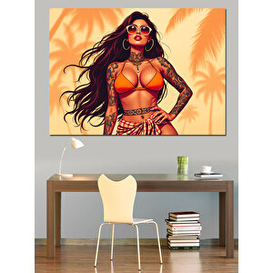 Bikini Giyen Tropik Kadın Dekoratif Kanvas - Mdf Ahşap Tablo 100x140 cm