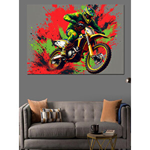 Neon Spreyli Motokros Dekoratif Kanvas - Mdf Ahşap Tablo 70x100 cm