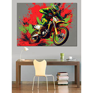 Neon Spreyli Motokros Dekoratif Kanvas - Mdf Ahşap Tablo 70x100 cm