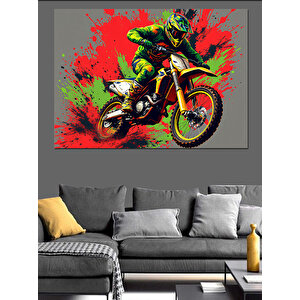 Neon Spreyli Motokros Dekoratif Kanvas - Mdf Ahşap Tablo 70x100 cm
