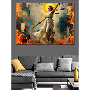 Alevler İçinde Adalet Dekoratif Kanvas - Mdf Ahşap Tablo 25x35 cm