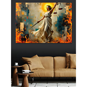 Alevler İçinde Adalet Dekoratif Kanvas - Mdf Ahşap Tablo 25x35 cm