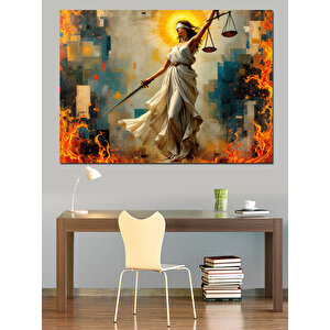 Alevler İçinde Adalet Dekoratif Kanvas - Mdf Ahşap Tablo