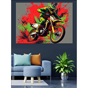 Neon Spreyli Motokros Dekoratif Kanvas - Mdf Ahşap Tablo