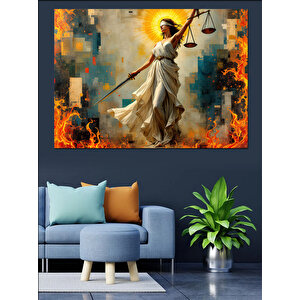 Alevler İçinde Adalet Dekoratif Kanvas - Mdf Ahşap Tablo 70x100 cm