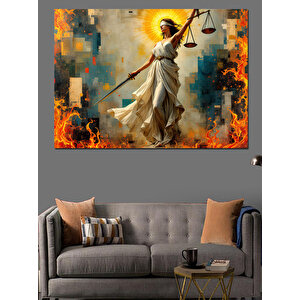 Alevler İçinde Adalet Dekoratif Kanvas - Mdf Ahşap Tablo