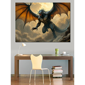 Alevler İçinde Ejderha Dekoratif Kanvas - Mdf Ahşap Tablo 25x35 cm